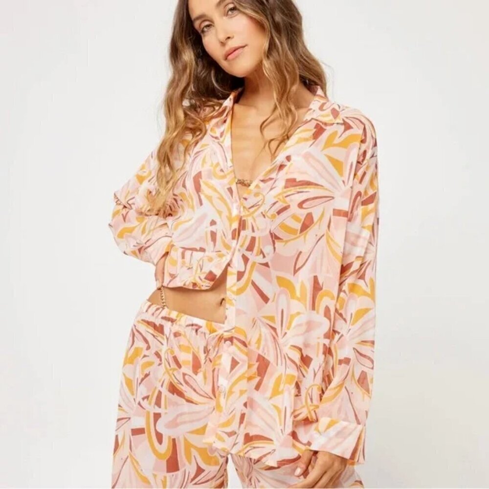 L Space X Tessa Brooks Catalina Top Size Large Psychedelic Summer Orange Resort